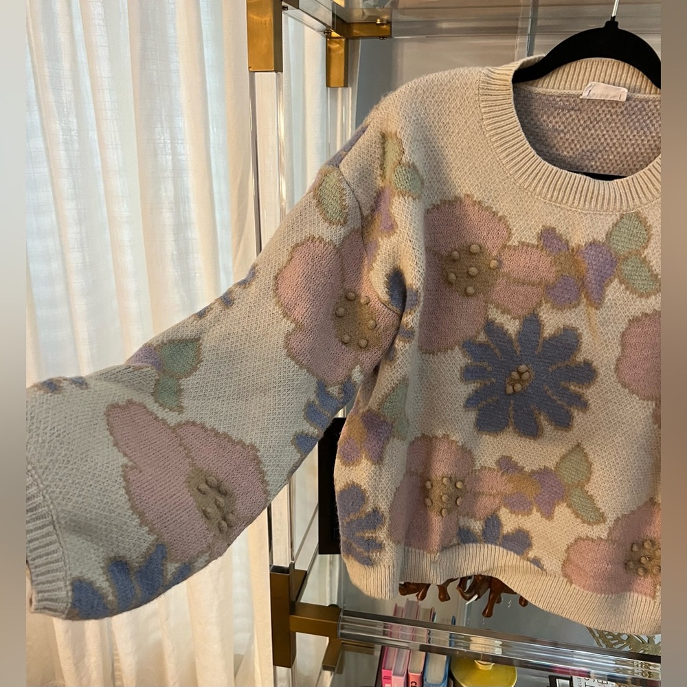 Wrenn Beige Floral Patterned Knit Sweater - Picture 4 of 7